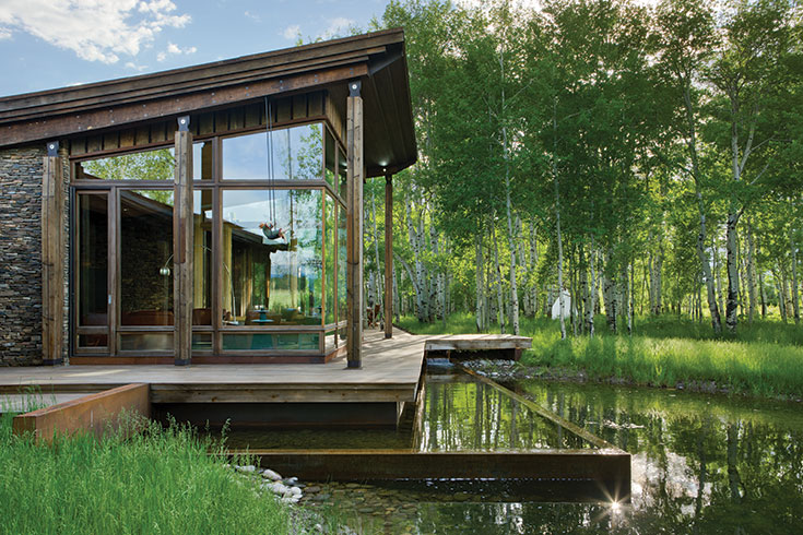 Whether from inside the glass enclosure or from the deck, one can observe waterfowl, passing wildlife, or the changes in aspen and cottonwood leaves.